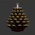 Pinecone Shaped Lit Candle With Yellow Petals And Red Wax