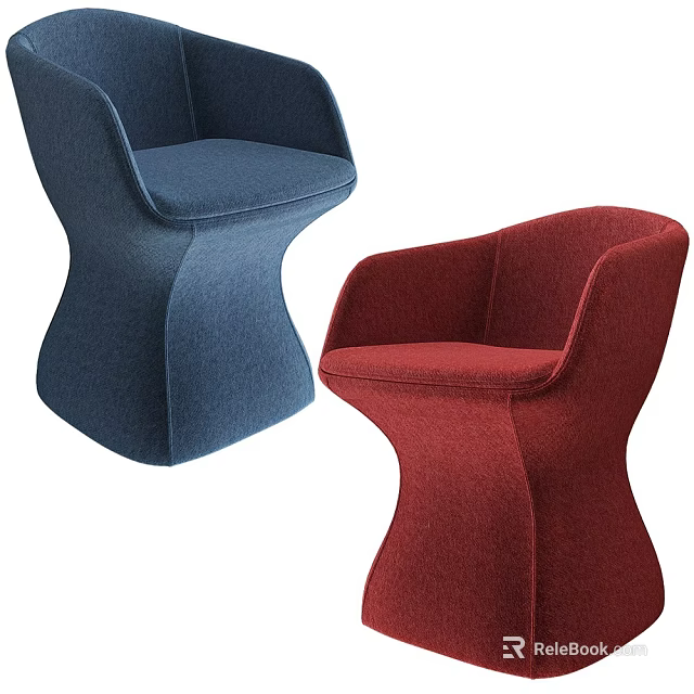 Modern Kids Chair in Blue and Red Upholstered Fabric with Curved Design 3d model 