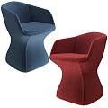 Modern Kids Chair in Blue and Red Upholstered Fabric with Curved Design