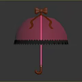 Pink Umbrella with Red Bow Top Heart Patterns and Black Heart Edge Decorations