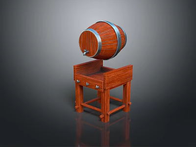 Wooden Barrel Shaped Furniture With Sturdy Wooden Stand And Classic Design 3d model