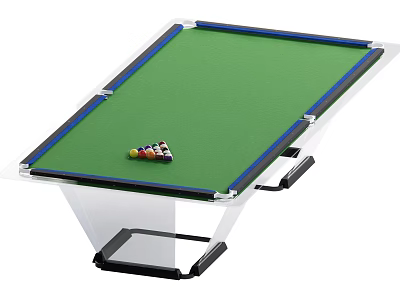 Modern Billiard Table With Green Felt Surface Billiard Balls Rack And Transparent Legs 3d model