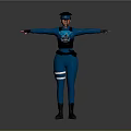 3D Character Wearing Blue Uniform With Outstretched Arms And Badge