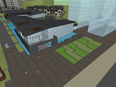 Modern Sales Office Building Featuring Glass Curtain Walls Green Roof And Landscape Design 3d model