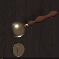 Elegant Gold Spherical Door Handle with Wooden Grip on Dark Brown Wood Grain Door