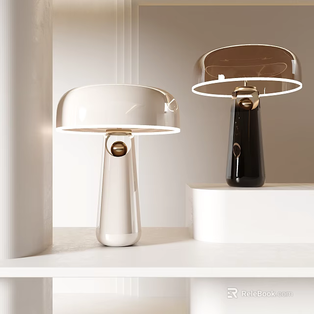 Modern Contemporary Table Lamps With Dome Shade And Tapered White Black Bases 3d model 