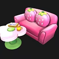 Pink Flower Shaped Table And Chair Set With Strawberry Cushions Yellow Cup And Book
