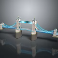 Detailed Tower Bridge Model With Twin Tower Piers And Blue Suspension Cables
