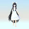 Woman in White Dress with Long Black Hair Horn Accessories and Twin Ponytails
