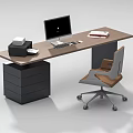 Modern Office Desk With Computer Keyboard Documents Filing Cabinet And Chair 3d model