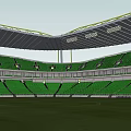 Modern Sports Stadium With Green Yellow Facade And Curved Roof Structure