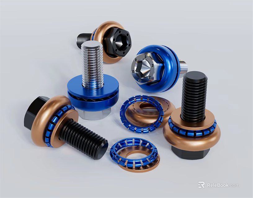 Hardware Tools Collection Featuring Blue Copper Black Metal Bolts Nuts And Fasteners 3d model 