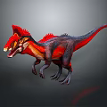 Vibrant Red Black Feathered Dinosaur Model With Head Crest In Standing Pose 3d model