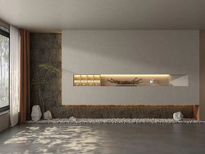 Modern Elegant Sofa Background Wall With LED Strip Lighting And Minimalist Decor Elements 3d model