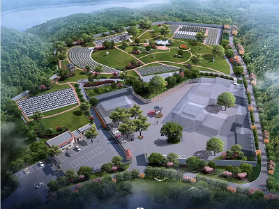 Aerial View Of Industrial Park With Greenery And Solar Panels 3d model