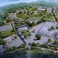 Aerial View Of Industrial Park With Greenery And Solar Panels