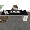 Modern Work Desk With Laptop Lamp Documents Two Chairs Potted Plant Rug Wooden Floor