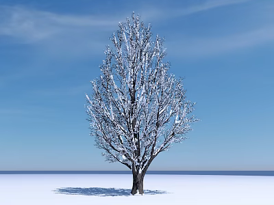 Snow Covered Arbor Standing In Snowy Field Under Blue Sky 3d model