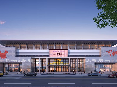 Modern Commercial Street Building Exterior Featuring Chinese And World Maps Large Screen Vehicles And Pedestrians 3d model