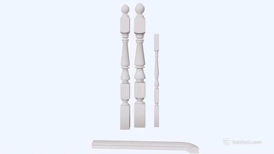 Classic White Balustrade Design With Decorative Posts Balusters And Curved Handrail 3d model 