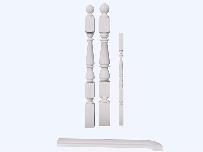 Classic White Balustrade Design With Decorative Posts Balusters And Curved Handrail 3d model