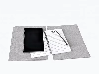 Practical Spiral Bound Notebook With Black Cover Lined Paper Pen On Gray Pad 3d model
