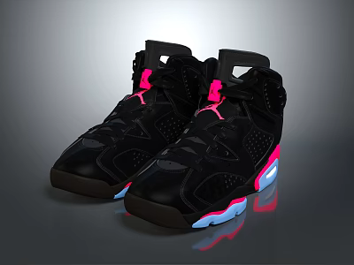Stylish Black High Top Sneakers With Pink Accents And Blue Sole Design 3d model