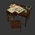 Vintage Wooden Dining Chair Beside Desk With Papers And Cups On Table