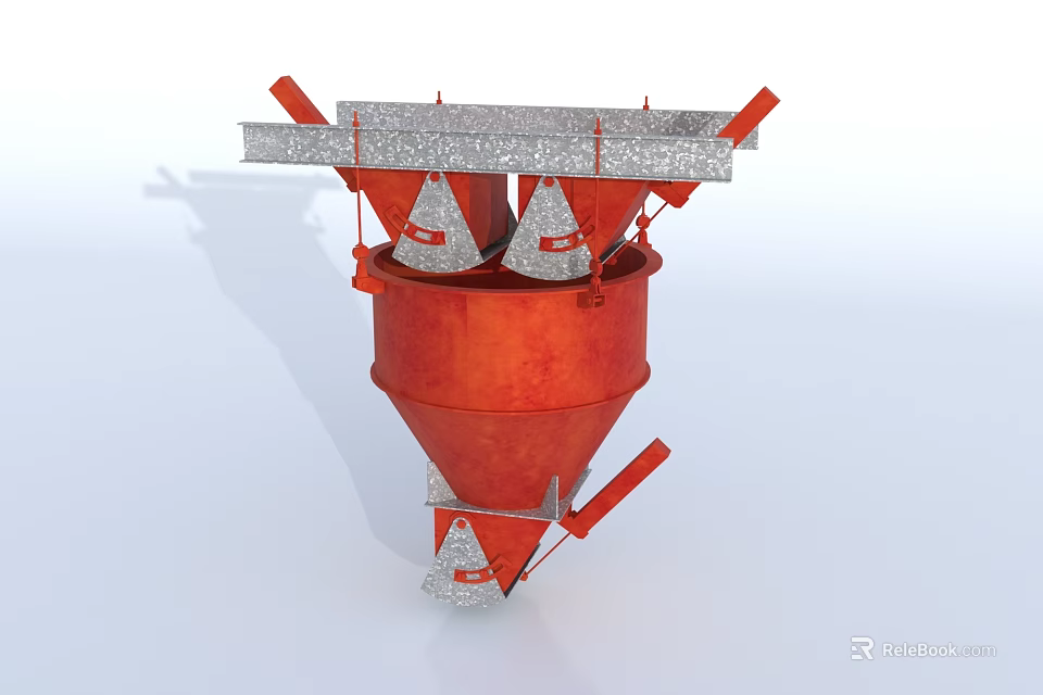 Red Industrial Equipment Featuring Conical Structure Top Platform Dual Separators And Red Supports 3d model 