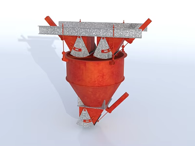 Red Industrial Equipment Featuring Conical Structure Top Platform Dual Separators And Red Supports 3d model