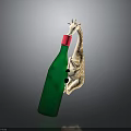 Decorative Giraffe Toy Figure Resting Its Neck On Green Bottle With Pink Mouth