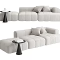 Modern Beige Sectional Sofa With Pleated Design Cushions And Small Round Side Table 3d model