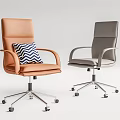 Orange And Gray Office Chairs With Blue White Striped Cushion And Metal Base Wheels