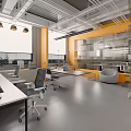 Modern Office Interior With Open Layout Work Desks And Ergonomic Chairs 3d model