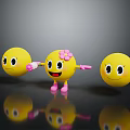 Decorative Ornament Set Of Yellow Smiley Faces With Pink Flower Feet And Different Expressions