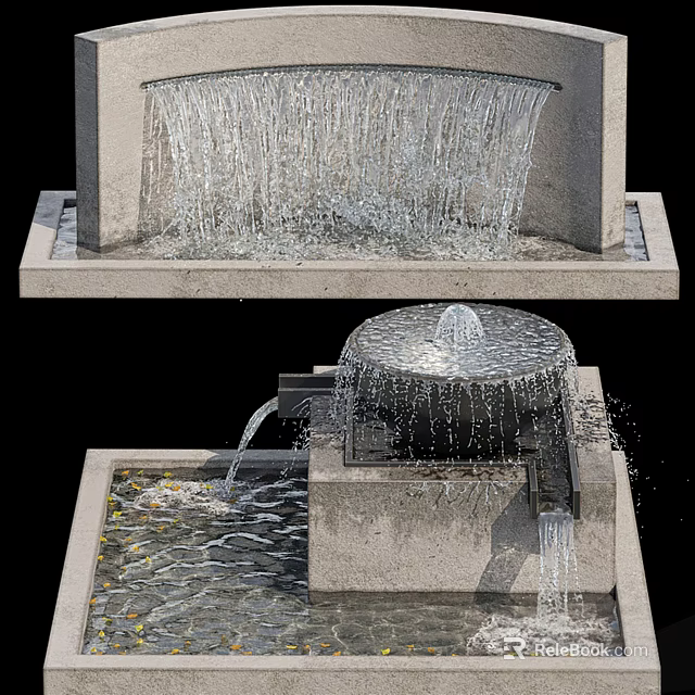 Garden Ornament Stone Fountain With Square Base Cascading Water And Circular Top Design 3d model 