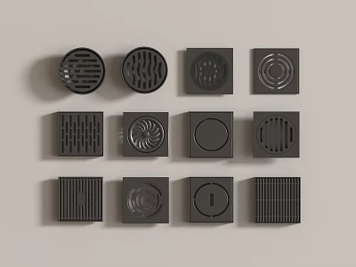 Bathroom Accessories Modern Floor Drains With Various Patterns And Square Round Shapes 3d model
