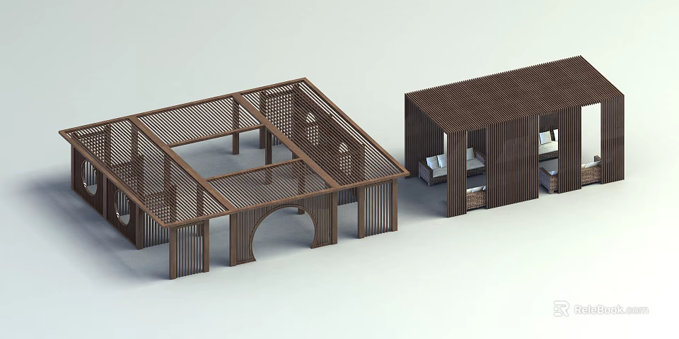 Wooden Pergola With Lattice Roof Arched Design For Outdoor Garden Space 3d model 