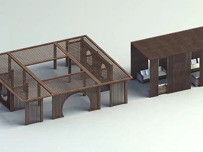Wooden Pergola With Lattice Roof Arched Design For Outdoor Garden Space 3d model