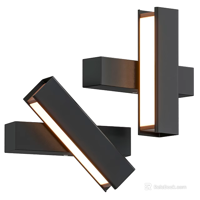 Modern Sleek Linear Wall Lights With Black Metal Frame And LED Lighting 3d model 