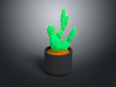 Potted Green Cactus Plant in Black Pot with Orange Soil 3d model