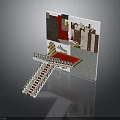Modern Architectural Model With Transparent Staircase Red Platform And Mixed Materials