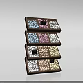 Wooden Multi Tiered Display Shelf With Layered Design Displaying Colorful Candies