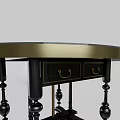 Elegant Round Table With Black Carved Legs Gold Edge And Decorative Tabletop