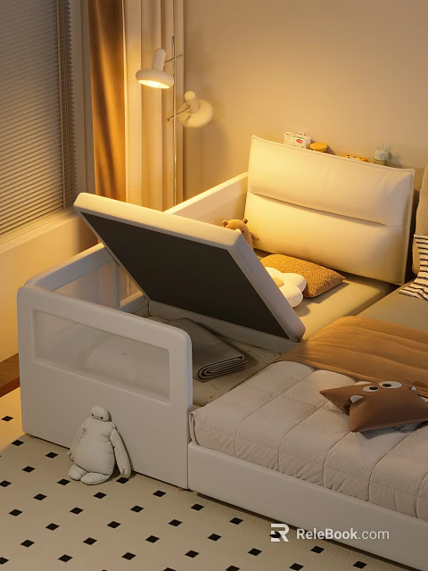 Stylish White Baby Crib With Adjustable Side Rail Plush Toys And Soft Pillows 3d model 