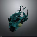 Teal Colored Gas Mask Protective Weapon With Black Components And Yellow Filter Design