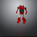 Red Robot Action Figure Toy with Detailed Design Standing Pose on Reflective Gray Background