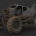 Rusty Off Road Vehicle With Large Tires And Mechanical Parts Post Apocalyptic Design