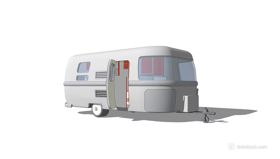 Classic White Caravan Exterior With Open Door And Side Windows Design 3d model 