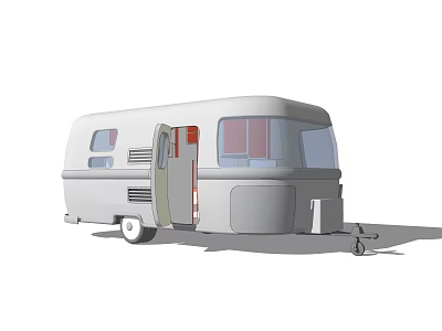 Classic White Caravan Exterior With Open Door And Side Windows Design 3d model